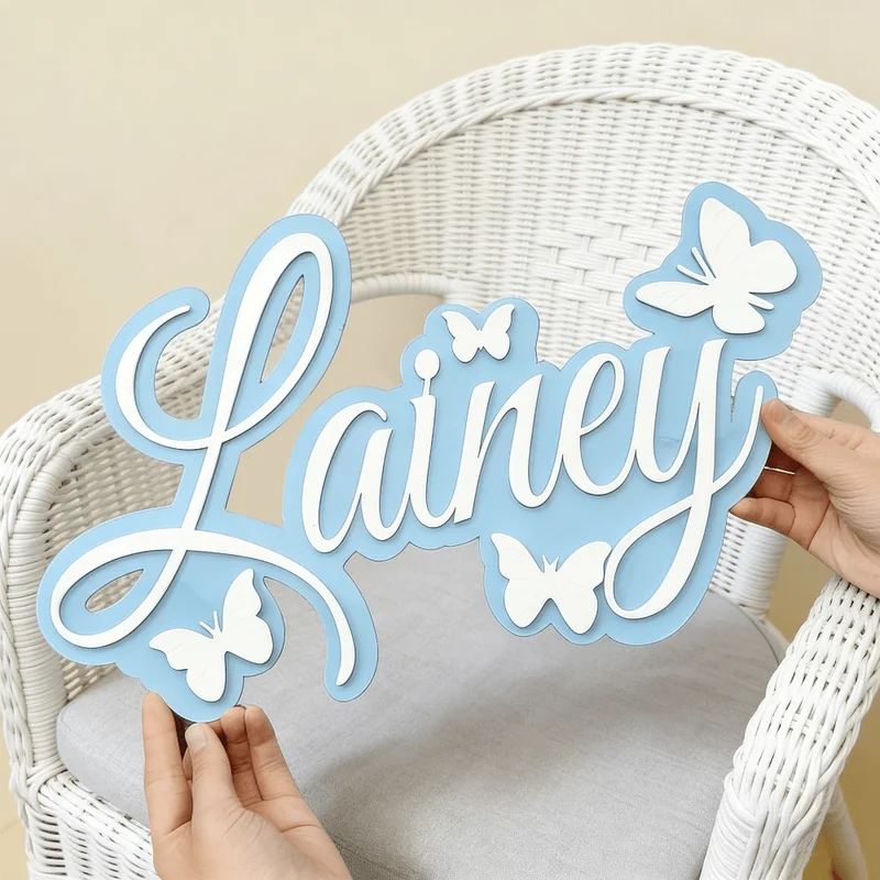 Baby Nursery Baby - Personalized Baby Name Plaque, Blue Design