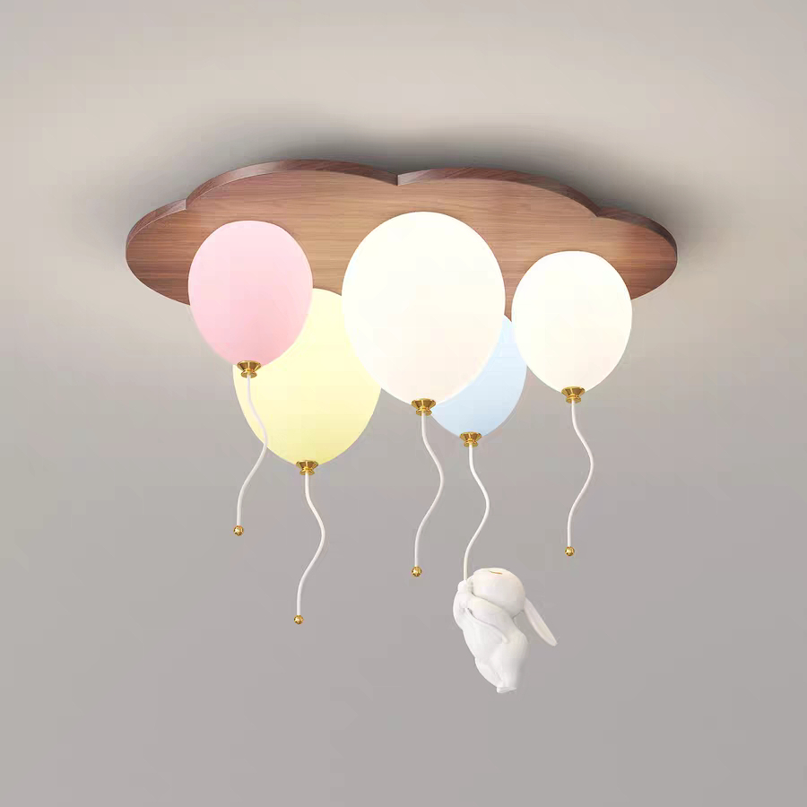 Baby Nursery Chandelier - Cloud Balloon LED Ceiling Lamp Wooden