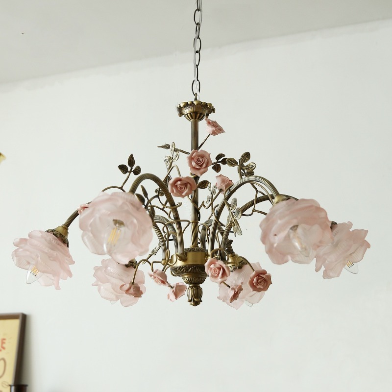 Baby Nursery Chandelier - French Pink Ceramics Rose LED Chandeliers