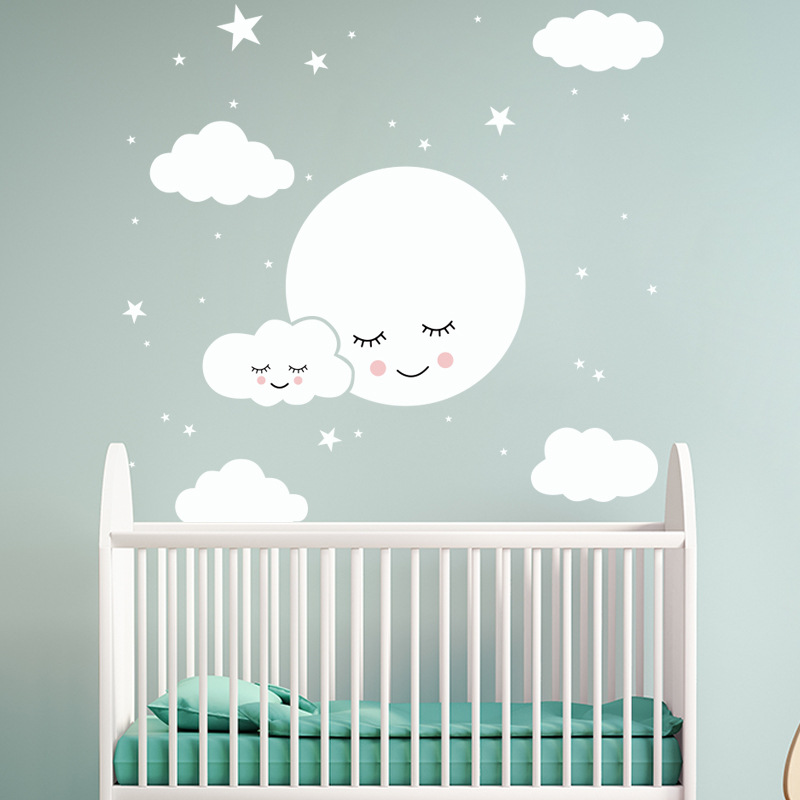 White Cartoon Smiling Cloud St - огляд і ціна Baby Nursery Mural Wallpaper