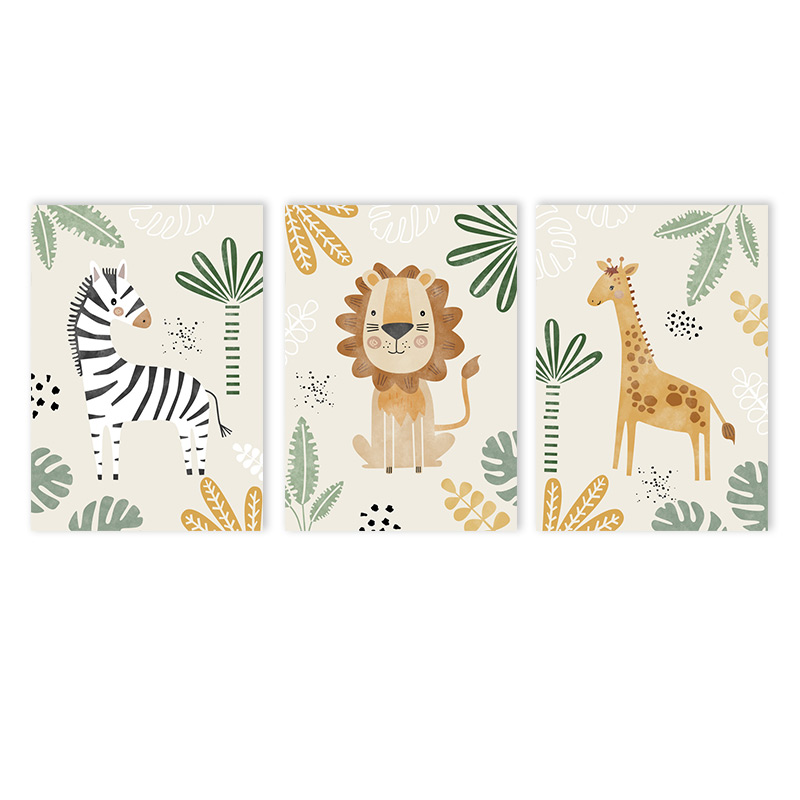 （Unframe 3PCS）-Cute Lion Canva - огляд і ціна Baby Nursery Jungle Animals